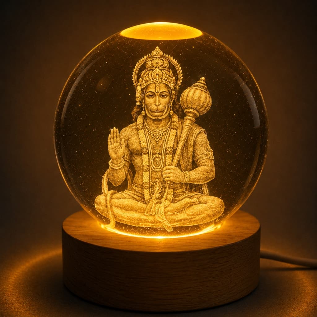 Divine 3D Lord Hanuman Crystal Ball Night Lamp
