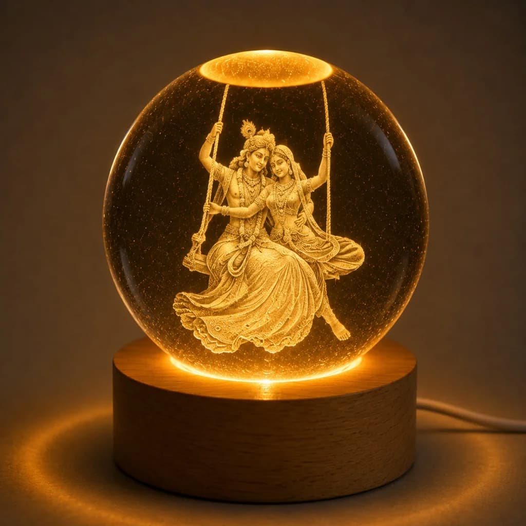 Crystal Ball Night Lamp (3D Radha Krishna — Hindola Swing)