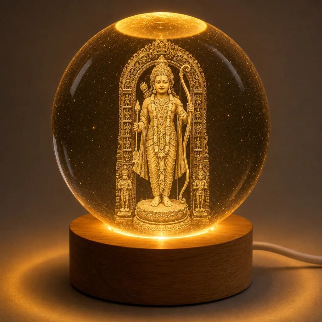 Crystal Ball Night Lamp (3D Ram Lalla — Ayodhya Darbar)