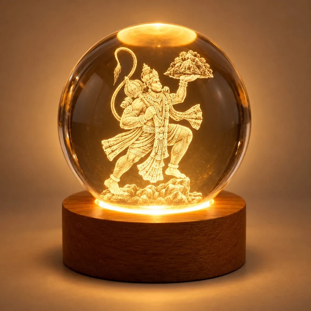 Crystal Ball Night Lamp (3D Sanjivani Hanuman — Dronagiri Parvat)