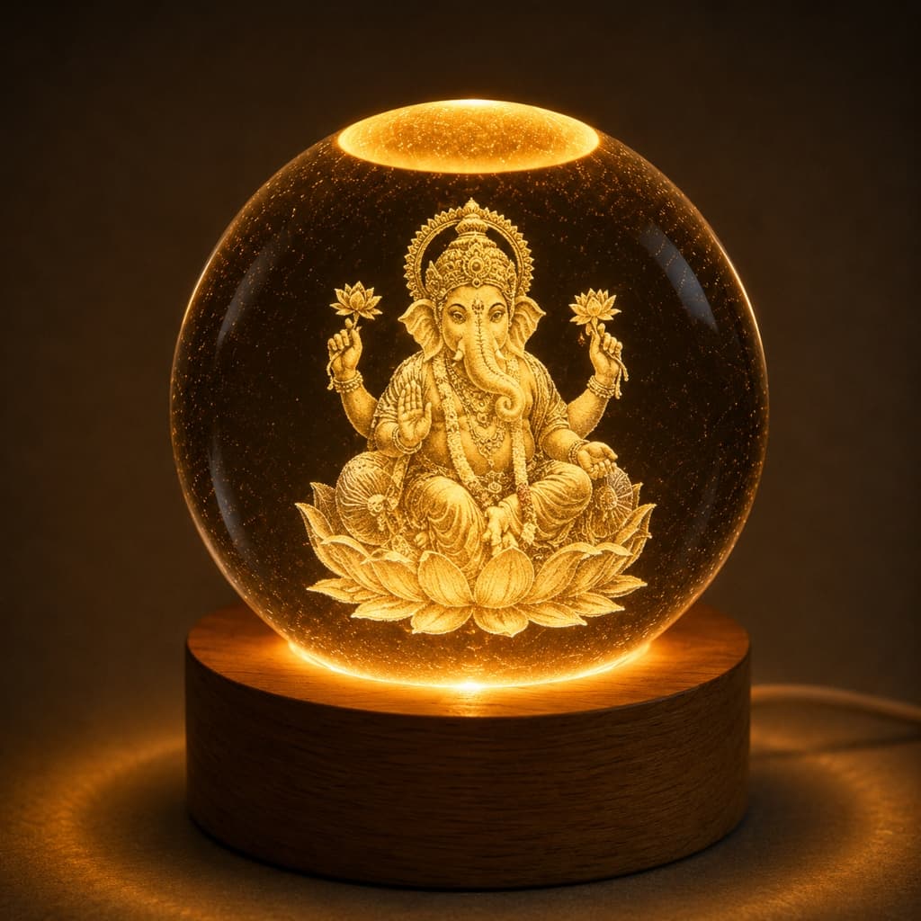 3D Lord Ganesha — Vighnaharta Crystal Ball Night Lamp