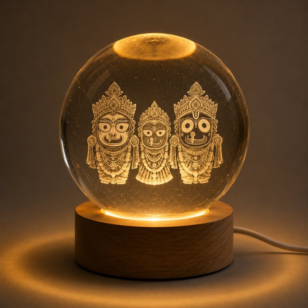 3D Jagannath Darbar — Balabhadra, Subhadra & Jagannath Crystal Ball Night Lamp