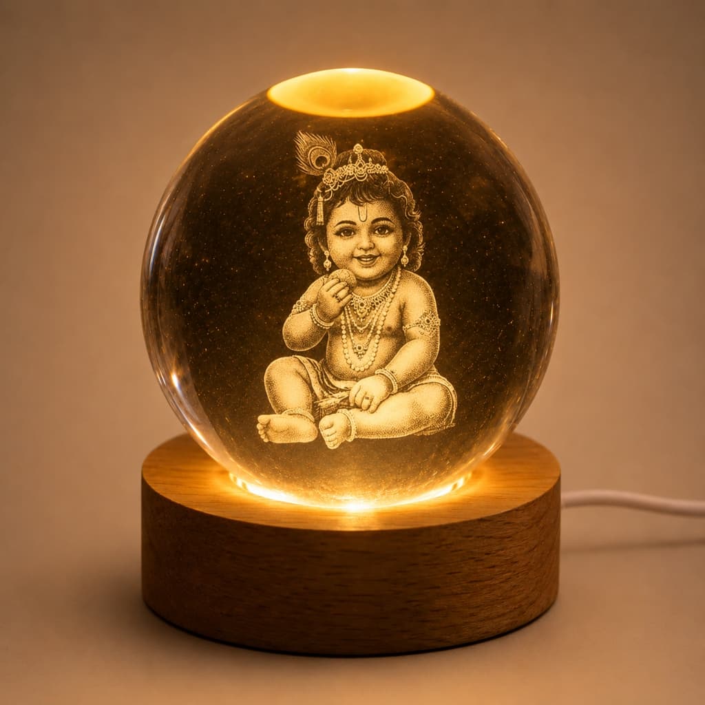 3D Laddu Gopal — Bal Krishna Crystal Ball Night Lamp