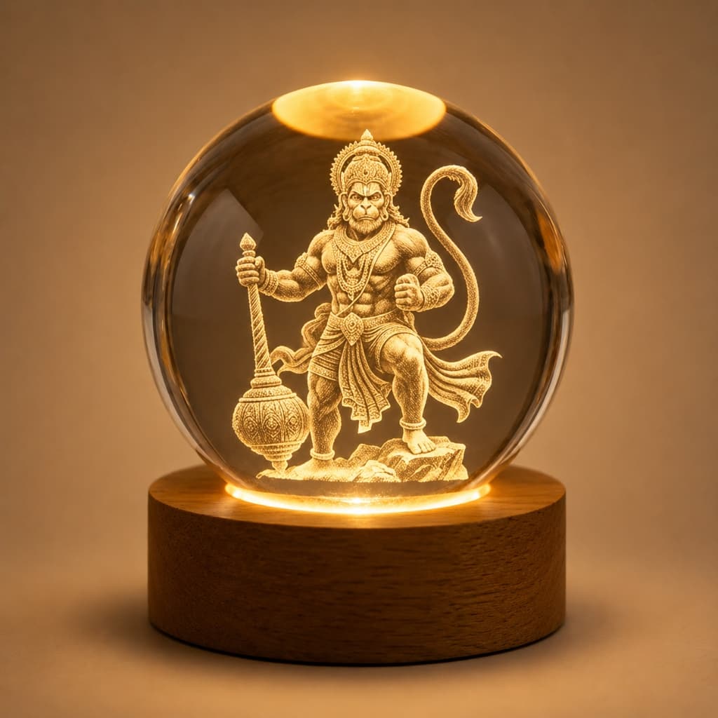 3D Powerful Hanuman — Veerbhadra Roop Crystal Ball Night Lamp