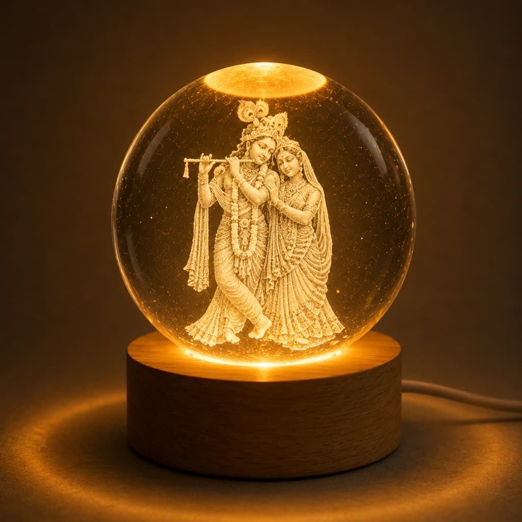 3D Radha Krishna — Bansuri Yugal Crystal Ball Night Lamp