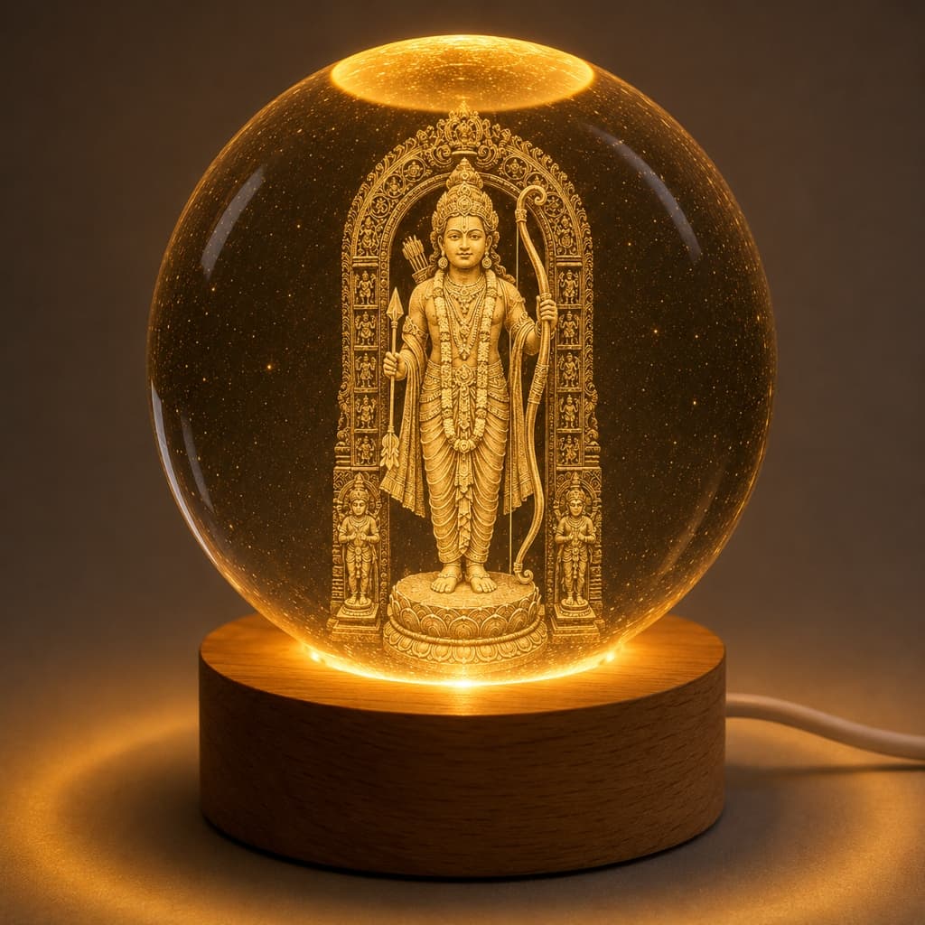 3D Ram Lalla — Ayodhya Darbar Crystal Ball Night Lamp